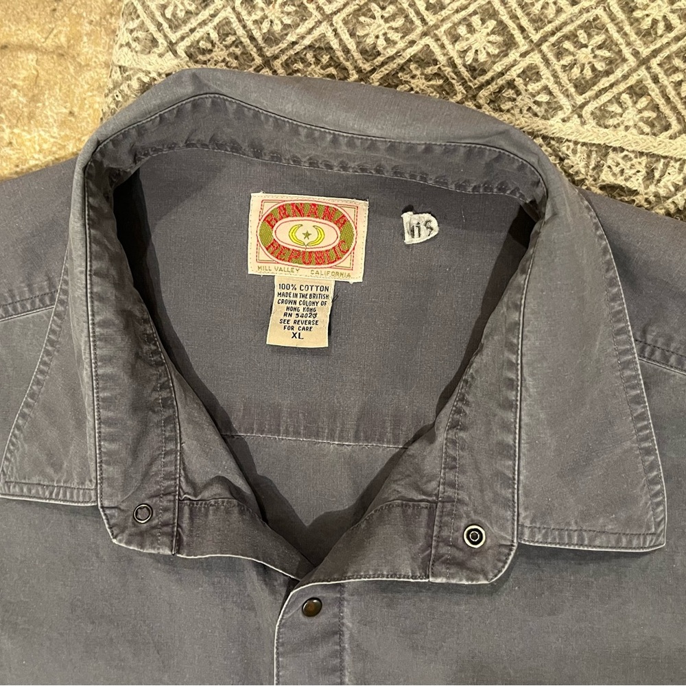 Vintage 80s Banana Republic Safari Mill Valley Shirt XL Gray Snap Front Cotton
